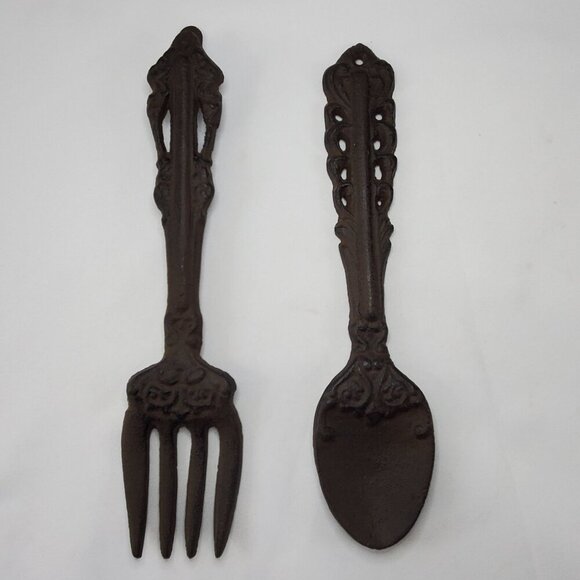 Vintage Cast Iron Spoon and Fork 11” Rustic Farm House Wall Kitchen Dining Decor - Picture 1 of 12